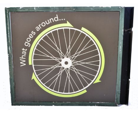 A retro vintage 20th Century advertising point of sale wall mounted bicycle exterior shop sign light box featuring a spoked b