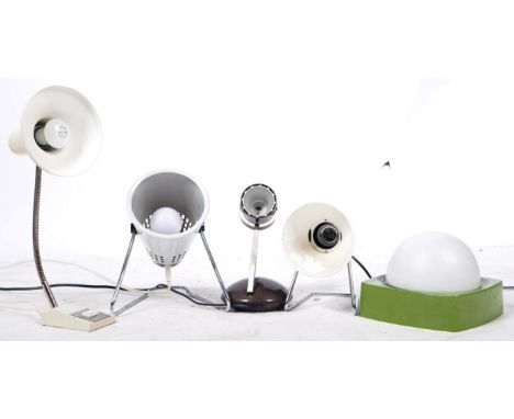 A collection of five original vintage retro 20th Century industrial desk lamps comprising a Hanau Sollux, Eickhoff, Philips, 