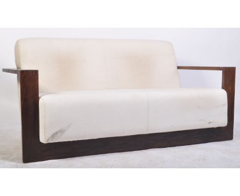 Terence Conran - Benchmark - Alvis - A contemporary British high end design dark oak framed two seater sofa settee having a b