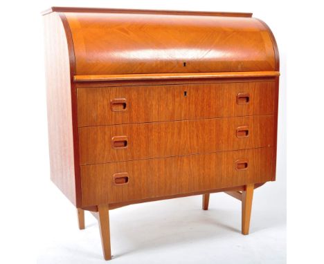 Egon Ostergaard - An original retro vintage 1960's Scandinavian Swedish Danish influence teak wood cylinder bureau desk havin