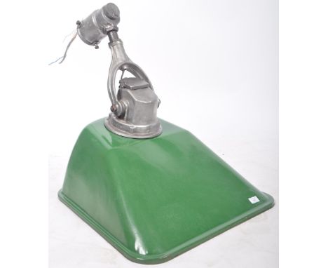 A large mid 20th Century retro vintage industrial factory / yard enamel light lamp. The lamp retaining the original fixture p