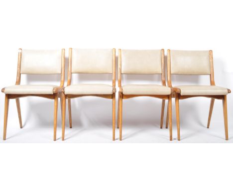 Believed Ben Chairs - A set of four retro vintage 20th century beech framed dining chairs / side chairs having cushioned seat