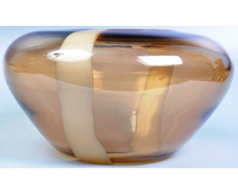 Vetro Artistico Murano - A 20th Century Italian studio art glass centerpiece vase of squat form in a smoked grey colourway wi