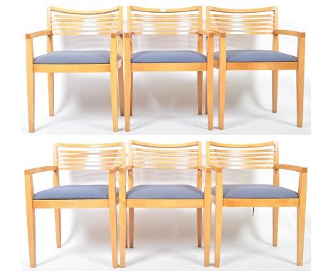 Parker Knoll - A set of six 20th Century contemporary light oak office meeting armchairs / dining chairs or side chairs. Each