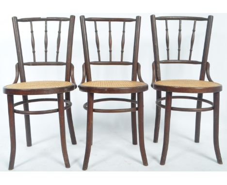 A matching set of three vintage 20th Century Michael&nbsp;Thonet style bentwood cafe / bistro dining chairs. Each chair havin