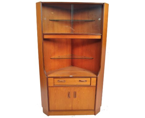 G Plan - Fresco - A good retro vintage 20th Century teak wood corner cabinet / display unit having a sliding glazed section o