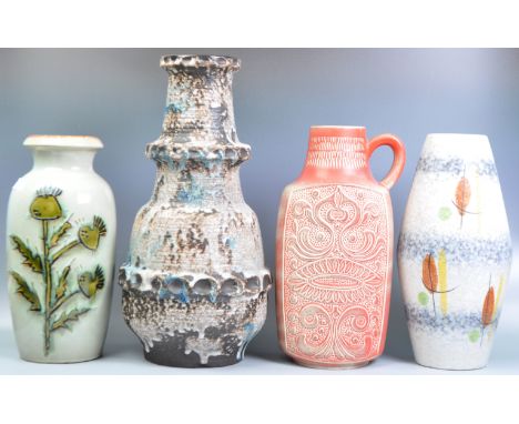 A collection of four retro vintage 20th century West German fat lava type floor standing vases comprising: Carstens Tonniesho