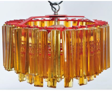 Murano - An impressive retro vintage 20th century Italian Venetian glass chandelier ceiling light fixture comprising of a red