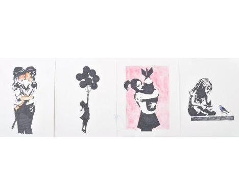 Robert Driessen - Art Forger - Banksy - a collection of x4 original artworks by renowned forger Robert Driessen, all in the m