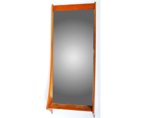 Jansen Spejle - A stunning retro mid 20th Century Danish teak framed elongated wall hanging mirror having stylish sweeping si