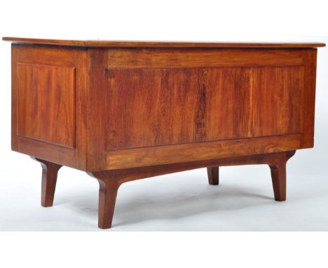 A retro vintage 1960's Danish teak wood blanket box / child's toy box storage chest of good size having panelled sides with h