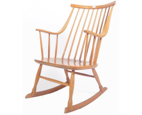 Lena Larsson - Nesto - Gradessa - An original retro vintage 1950's Swedish retro vintage beech rocking chair / armchair havin