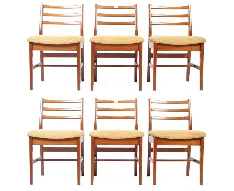 A &amp; FH - A good set of six retro vintage 20th Century dining chairs of teak wood construction having ladder back backrest