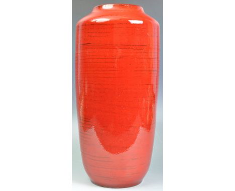 Scheurich - 517-45 - An original vintage retro 1960's West German fat lava pottery vase in a deep red glaze with bands of bla