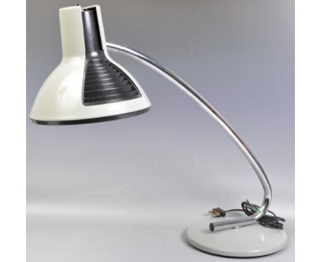 Fase - Model 62M - an original retro vintage desk lamp / light. Plastic grey and black shade and base, supported on a stainle