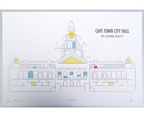 Atang Tshikare - Cape Town City Hall - A good hand signed and numbered print of Cape Town City Hall with the GPS coordinates 