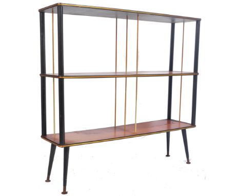 An original retro vintage mid 20th Century teak wood sputnik atomic room divider open bookcase comprising of multiple book di