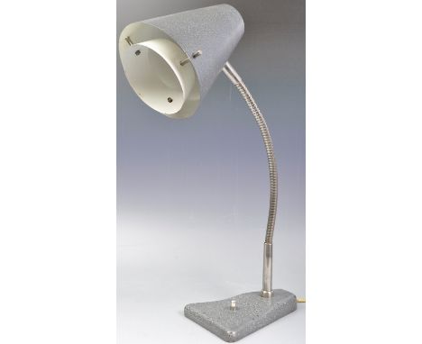 An original retro vintage 'Made In Poland' Polish adjustable desk work lamp / light. Mottled grey metal base with matching sh