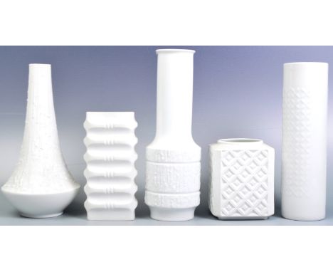 A collection of retro vintage mid 20th century German white porcelain vases comprising Thomas, Kaiser, CM Hutschenreuther Kon