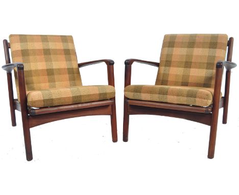 R W Toothill - Toothill Furniture - An pair of original retro vintage 1960's afromosia teak wood framed easy / lounge chair /