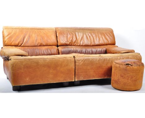 Habitat - A good vintage 20th Century&nbsp;modular tan brown&nbsp;leather two seater sofa sette comprising of two pieces&nbsp