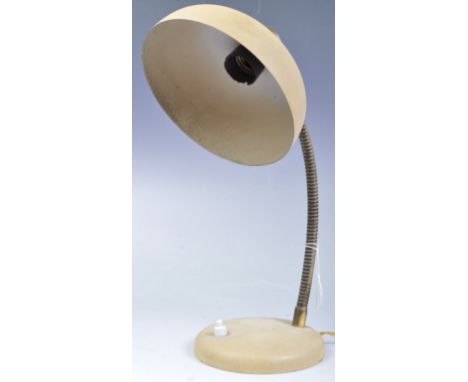 An original retro vintage Italian made c1950s European gooseneck adjustable desk / work lamp / light. Textured cream base and