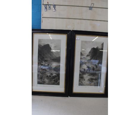 Two framed Highland scene lithographic prints - both 82x51.5cm 