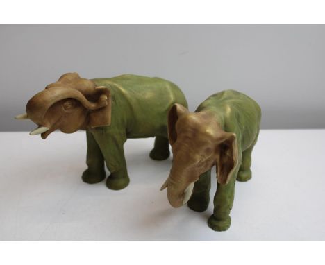 Two ceramic elephant figures. Royal Dux? - tallest 16.3cm 