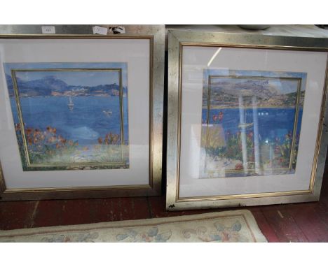 Two coastal scene gilt framed prints - both 63x63cm Collection Only 