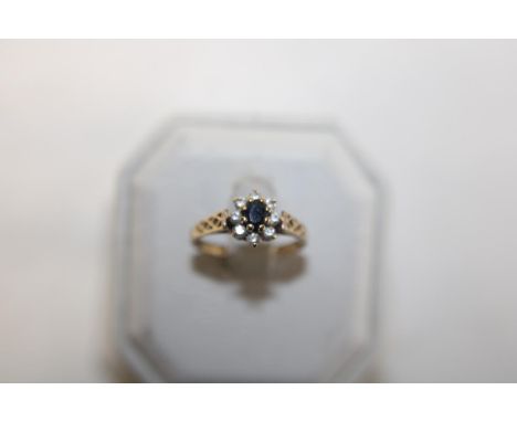 A 9ct gold sapphire &amp; white stone ring 2.0 grams size O 1/2 