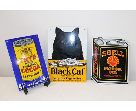 Three reproduction enamel signs - largest 31.5x22.5cm 