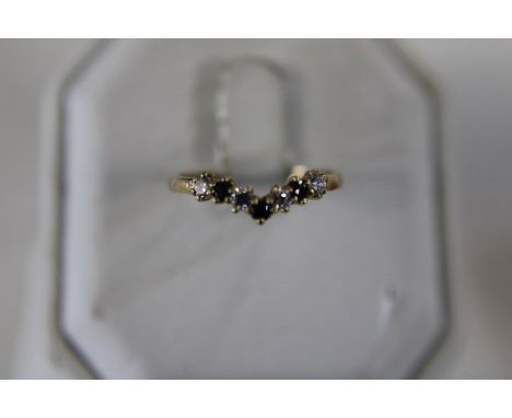 A 9ct gold sapphire wishbone ring size N 1/2 