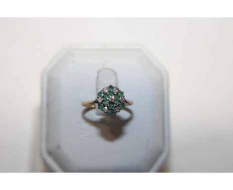 A 9ct gold diamond &amp; green stone ring 1.7 grams size N 