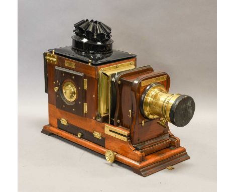 Archer magic lantern, with mahogany body, unmarked brass lens and makers name stamped to side ports (restored)Diameter of len