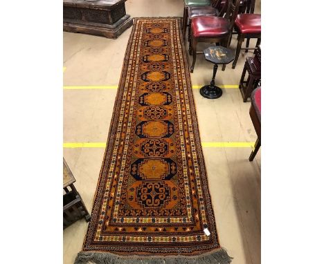 Orange ground runner, approx 380cm x 83cm