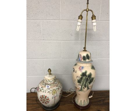 Two Chinese ceramic lamp bases, the tallest approx 59cm to top of ceramic (smallest A/F)