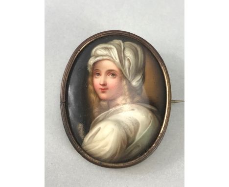 Portrait Miniature of an English Girl in Gold coloured frame approx 5.1 x 4.1cm