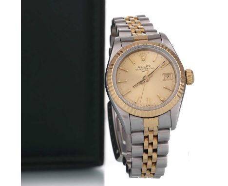 ROLEX OYSTER PERPETUAL DATEJUST STAINLESS STEEL AUTOMATIC WRIST WATCH,   model 69173, serial number 8930825, the round dial w