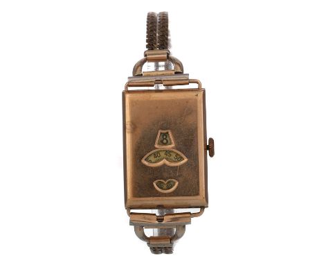 NINE CARAT GOLD CASED MANUAL WIND WRIST WATCH, the cover with cut out apertures displaying the hour, minutes and seconds, 21m