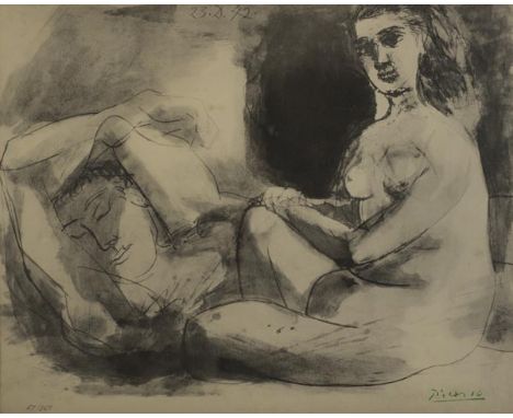 *Picasso (Pablo, 1881-1973). Hemme couch‚ et femme assise,  reproduction print on watermarked paper, dated in the image 23.8.