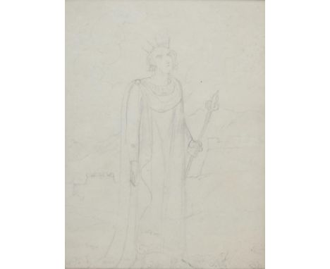 *Blake (William, 1757-1827). Standing King Holding a Sceptre, a fortified town behind, circa 1819, pencil on wove paper, show