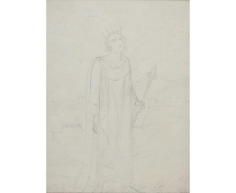 *Blake (William, 1757-1827). Standing King Holding a Sceptre, a fortified town behind, circa 1819, pencil on wove paper, show