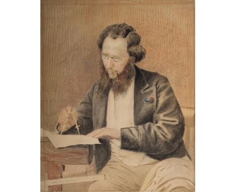 *Rejlander (Oscar Gustave, 1813-1875). (?)Self-portrait, circa 1850s, watercolour and chalk, three-quarter length, the sitter