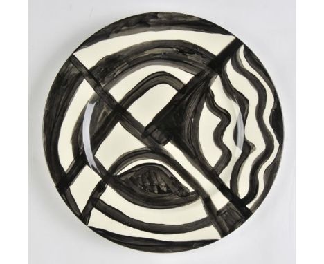 *Lloyd (Reginald J., 1926-). Untitled, 2014,   large ceramic plate, with handpainted underglaze design by the artist in black
