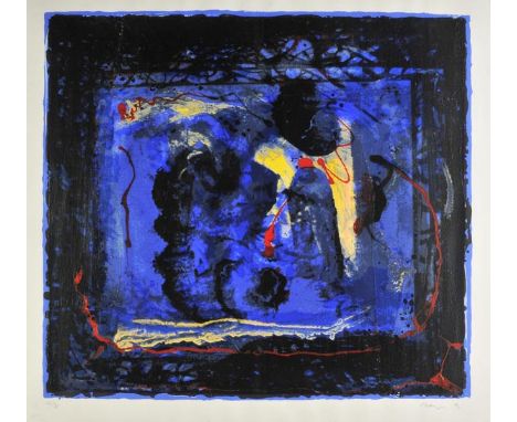*Halter (Ardyn, 1956). Swimming into Morni, 1996,  colour silkscreen print on thick handmade paper, with circular blindstamp 
