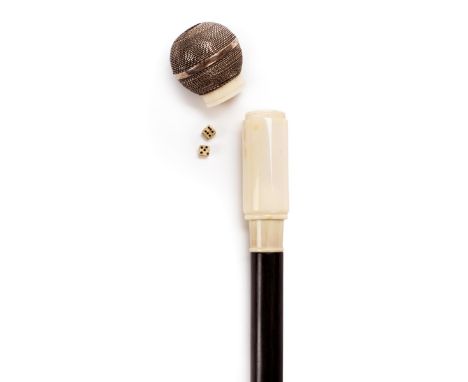 * Walking Cane. A Victorian novelty "Gamer's" walking stick,  the unusual silver wirework ball handle inset with small Victor