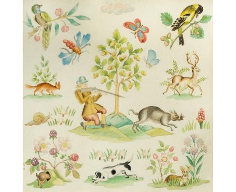 *Embroidery designs. A set of place mat designs for The Shaken Crown, Shipton-under-Wychwood, Oxfordshire, late 1940s,  toget