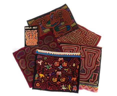 *Mola. A collection of five mola, panels, early 20th Century,  five cotton panels with reverse applique and applique decorati