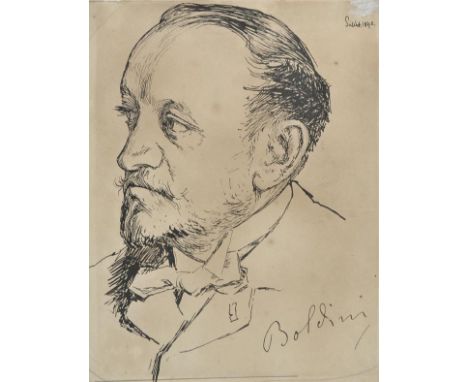 *Sickert (Walter, 1860-1942). Portrait of Giovanni Boldini, 1890,  pen & ink, head and shoulders portrait half turned to the 