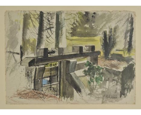*Lloyd (Reginald J., 1926-). Rectory Sluice Gate, Much Hadham, 1955,  pen & black ink and watercolour on heavy wove paper, si